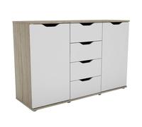 Miroytengo Aparador, Buffet Moderno, Armario Auxiliar 2 Puertas, 4 Cajones Salón PARC Roble Sonoma y Blanco Mate 120x79x38 cm