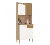 Miroytengo Aparador de Cocina, Mueble Almacenamiento Cocina Gabi 4 puertas 1 cajón espacio Microondas Melamina Blanco mate y Roble 74x175x36 cm