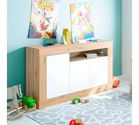 Miroytengo Aparador de Salón Baltik Fabricado en Melamina Moderno Diseño Versátil Roble Nodi y Blanco Artik 144 cm