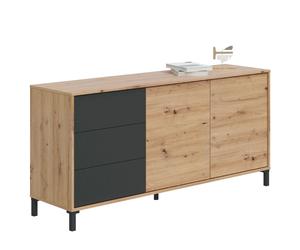 Miroytengo Aparador de Salón Comedor Booklyn 2 Puertas 3 Cajones Color Roble Nodi y Gris Antracita Estilo Industrial Gris/ Madera -