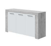 Miroytengo Aparador Estilo Industrial para Salón con 3 Puertas Abatibles en Color Blanco Mate y Cemento 144x42x80 cm Blanco - 144x42x80 cm