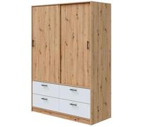 Miroytengo Armario 2 Puertas Correderas y 4 Cajones Lúmina Dormitorio o Habitación Blanco Artik y Roble Nodi 140x200x60 cm