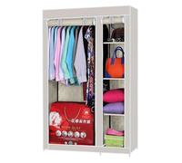 Miroytengo Armario Auxiliar Lona de Tela con Barra Colgadora Beige 2 Puertas 4 Baldas Enrollables 175x110 cm