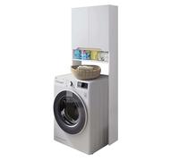 Miroytengo Armario Auxiliar Multiestacia 2 Puertas 3 Estantes Hueco Lavadora Blanco Brillo y Roble