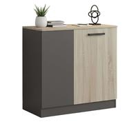 Miroytengo Armario de Oficina Bajo, Armario 2 Puertas, Armario Multifuncional Oficina Nibis Roble Sonoma y Gris Antracita 80x78x40 cm