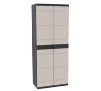 Miroytengo Armario de Resina Escobero Jardín Titanium, Armario Exterior 2 Puertas 4 Estantes Negro 70x176x41 cm