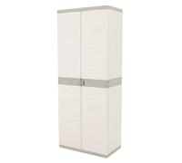 Miroytengo Armario Escobero de Jardín Titanium, Armario Resina 2 Puertas 4 Estantes Regulables Beige 70x176x41 cm