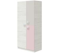 Habitdesign Armario Infantil 3 Puertas y 3 Estantes, 200x90x52 (AltoxAnchoxFondo - en cm), Armario Juvenil, Color Blanco Alpes, Gris y Rosa Pastel, Modelo Nube