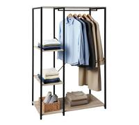 Miroytengo Armario Vestidor Abierto con 3 Estantes y Barra en Color Madera Claro-Negro de Melamina y Metal 90x167x40 cm