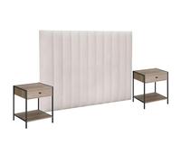 Miroytengo Cabecero con 2 Mesitas de Noche, Cabezal + 2 Mesillas, Muebles Dormitorio Beige y Roble Cambrian 245 cm