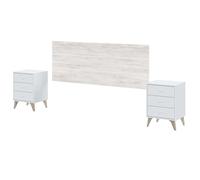 Miroytengo Cabecero de Cama con 2 Mesitas de Noche Sweet Estilo Nórdico en Color Blanco Mate y Blanco Velho 240 cm