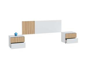Miroytengo Cabecero de Cama Dormitorio Matrimonio con Mesitas Colección Ethna Blanco Artik y Natur 266x34 cm