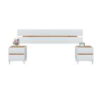 Miroytengo Cabecero Tempus Dormitorio Nórdico 2 Mesitas Color Roble Nodi y Blanco Artik 216 cm