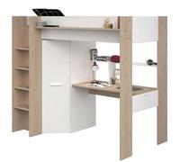 Miroytengo Cama Alta High con Armario y Escritorio en Color Roble Artisan y Blanco 90x200 cm