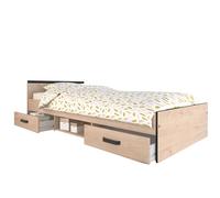 Miroytengo Cama Juvenil con 2 Cajones 1 Hueco Dormitorio Juvenil Village Roble Jackson y Negro 90x200 cm
