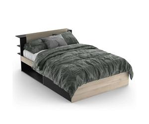 Miroytengo Cama Matrimonio Life en Color Roble Kronberg y Negro Mate con Cabecero y 2 Cajones 135/140x190/200 cm