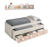 Miroytengo Cama Nido Nube con Estantería habitación Infantil Juvenil Color Blanco Alpes y Rosa Pastel 199x69x96 cm Multicolor - 90x190 cm