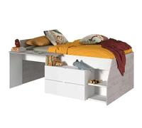 Miroytengo Cama Valky con Escritorio 2 cajones Color Blanco y Gris habitación Dormitorio Mueble 90X200/190 cm