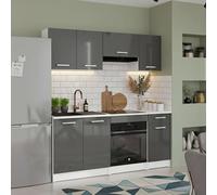 Miroytengo Cocina Modular Completa 180 cm, Muebles de Cocina 6 módulos Vetro Gris Brillante y Blanco