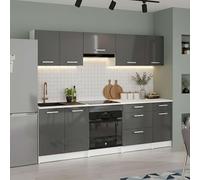 Miroytengo Cocina Modular Completa 240 cm, Muebles de Cocina 8 módulos Vetro Gris Brillante y Blanco