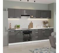 Miroytengo Cocina Modular Completa 300 cm, Muebles de Cocina 10 módulos Vetro Gris Brillante y Blanco