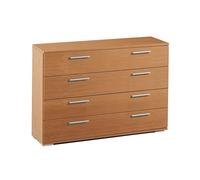 Miroytengo Cómoda Dormitorio Ancha Clásica Estilo Moderno en Color Cerezo con 4 Cajones y Tiradores Metalizados 102x82x41 cm