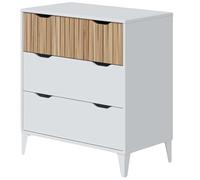 Miroytengo Cómoda Dormitorio Cajonera 3 Cajones Noite Dormitorio Moderno en Blanco Artik y Roble Natur 71x76x40 cm