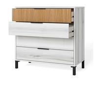 Miroytengo Cómoda Habitación Dormitorio Arles Estilo Nórdico con 4 Cajones en Color Blanco Albo y Roble Rayado 80x80 cm