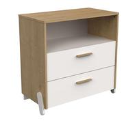 Miroytengo Cómoda Juvenil Infantil Naili 2 Cajones Dormitorio Roble Hamilton y Blanco Mate 73X74 cm