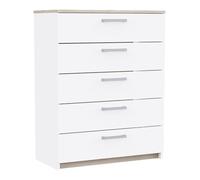 Miroytengo Cómoda Watson de Dormitorio Estilo Nórdico en Color Blanco Mate y Roble Kronberg con 5 Cajones 80x103x41 cm