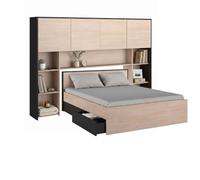 Miroytengo Conjunto de Dormitorio Matrimonio Celest - Cama 135x190 cm, 2 Cajones, Cabecero Puente 218 cm, Roble y Negro