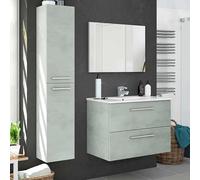 Miroytengo Conjunto de Muebles de Baño Aruba Estilo Indsutrial con Mueble de Baño con Lavabo, Columna y Espejo, Suspendido, en Color Cemento