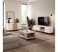 Miroytengo Conjunto de Muebles de Salón Comedor Tokio Estilo Nórdico en Color Blanco Albo y Roble Rayado (Aparador + Mesa de Centro + Mueble de TV)