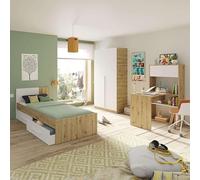 Miroytengo Conjunto de Muebles Dormitorio Juvenil Moderno Melamina Color Roble Nodi y Blanco Artik