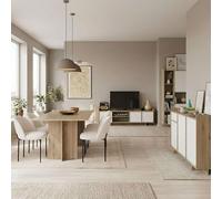 Miroytengo Conjunto de Muebles Salón Lead, Mueble TV, Aparador, Estantería y Mesa Comedor Ext. Roble Artisan y Blanco Mate