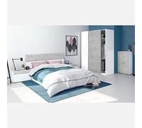 Miroytengo Conjunto Dormitorio Completo Habitación Principal Color Blanco Artik y Cemento (cabecero + 2 mesitas + Armario + Zapatero)