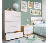Miroytengo Conjunto Habitación Juvenil Infantil Blanco Artik (Mate) Y Roble Canadian (Cabezal+mesita+sinfonier)