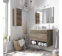 Miroytengo Conjunto mobiliario Aseo con Mueble suspendido 2 Puertas y Hueco, Espejo, lavamanos de pmma y Columna Colgante de diseño Actual y Moderno