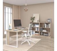 Miroytengo Escritorio con 2 Estanterías Bajas, Pack Muebles de Oficina Veltis, Melamina Blanco y Roble Japonés