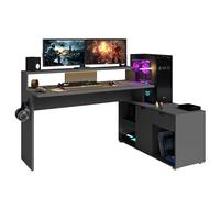 Miroytengo Escritorio Gaming Playit, Mesa Gamer LED de Melamina Multiposición, 1 Cajón, Gancho Auriculares, Color Gris Sombra 134-168x95x60 cm