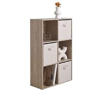 Miroytengo Estantería 6 Cubos Abril, Librería de Pie 3 Cajones Tela, Sala de Estar Roble Sonoma y Beige 60x89x28 cm