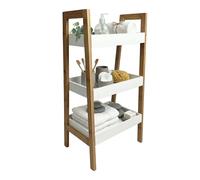 Miroytengo Estantería Baja Take 3 Estantes Baño, Salón Bambú Blanco Mate y Marrón 35x75x30 cm Blanco - Madera claro -