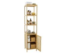 Miroytengo Estantería Bambú Baño Take 4 estantes, 1 Puerta imantada Inferior Marrón 34x170x33 cm