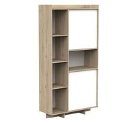 Miroytengo Estantería Lead 2 Puertas 7 Estantes 1 Hueco Central Roble Artisan y Blanco Melamina Moderna y Funcional 86 cm