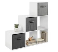 Miroytengo Estantería Librería 6 Cubos Abril, 3 Cajones Tela, Decoraciones, Blanco Mate y Gris 89x89x28 cm