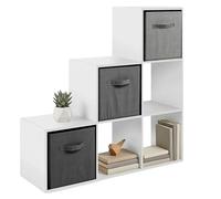 Miroytengo Estantería Librería 6 Cubos Abril, 3 Cajones Tela, Decoraciones, Blanco Mate y Gris 89x89x28 cm