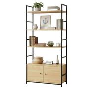 Miroytengo Estantería Librería Rubi para Salón 4 Estantes y 2 Puertas Roble Cambrian y Negro 59x144x24 cm Madera claro - Negro - 59x144x24 cm