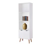 Miroytengo Estantería Salón Comedor Fiano 3 Estantes, 2 Puertas Abatibles, Melamina, Patas pino lacado, Blanco Mate y Roble 50x160x30 cm Blanco - Madera claro -