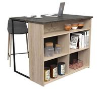 Miroytengo Isla de Cocina Arko Estilo Industrial en Color Roble Áspero y Negro con 5 Huecos de Almacenamiento 109x90x80 cm