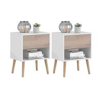 Miroytengo Juego de 2 Mesitas de Noche, Mesitas Auxiliares 1 Cajón, Mesillas de Noche Dormitorio Osaka Blanco y Roble Japonés